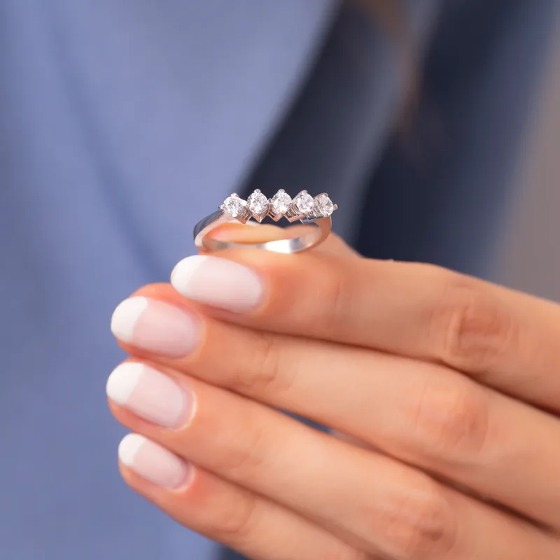 Five Stone Silver Diamond Ring Perfect for