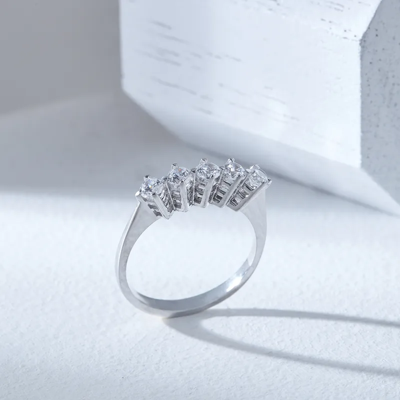 Five Stone Silver Diamond Ring Perfect for