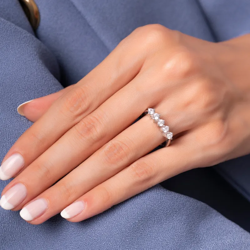 Five Stone Silver Diamond Ring Perfect for