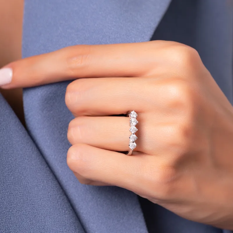 Five Stone Silver Diamond Ring Perfect for