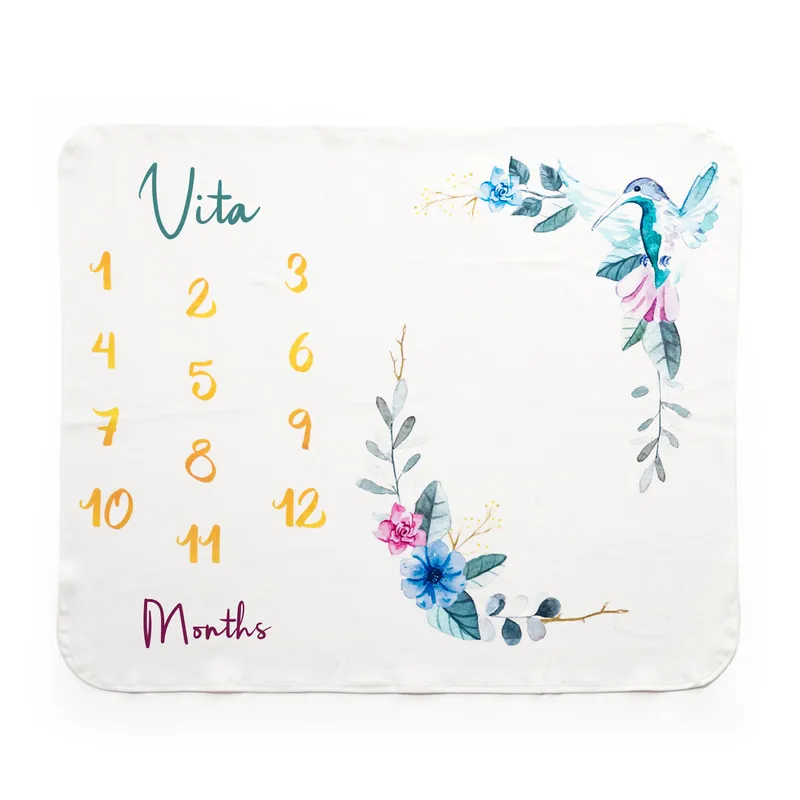 Personalised Baby Milestone Blanket with Floral Bird Design