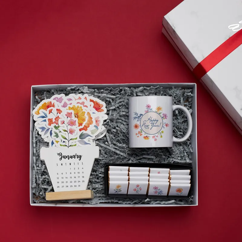 Floral Chocolate Christmas Gift Box with 2026 Calendar