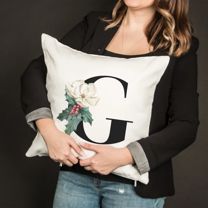 Floral Decorative Pillow with Initial Design
