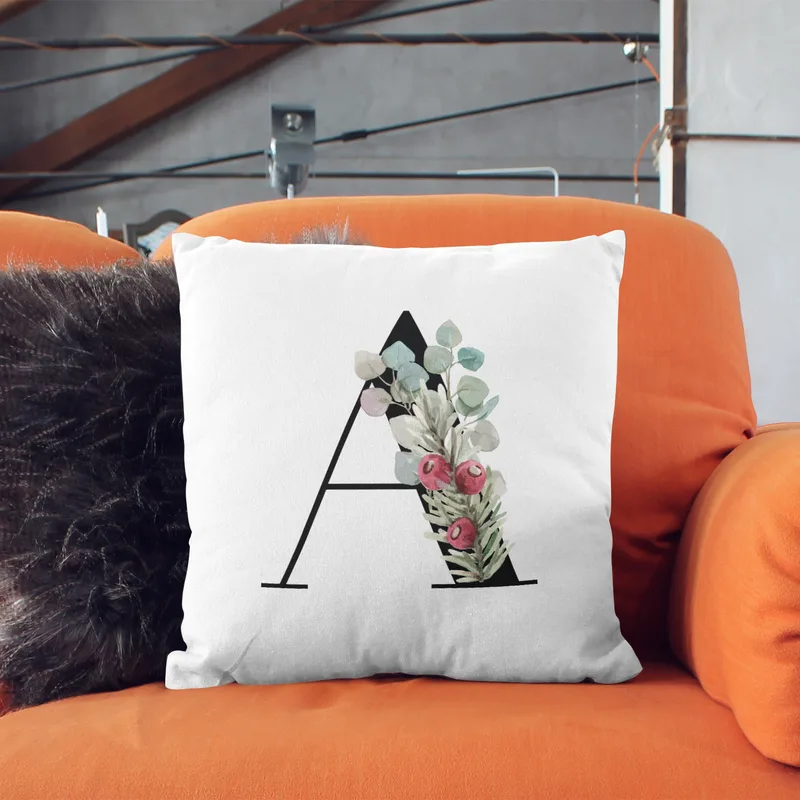 Floral Decorative Pillow with Initial Design