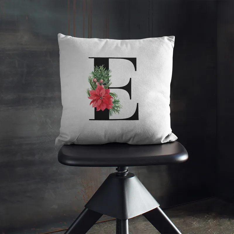 Floral Decorative Pillow with Initial Design