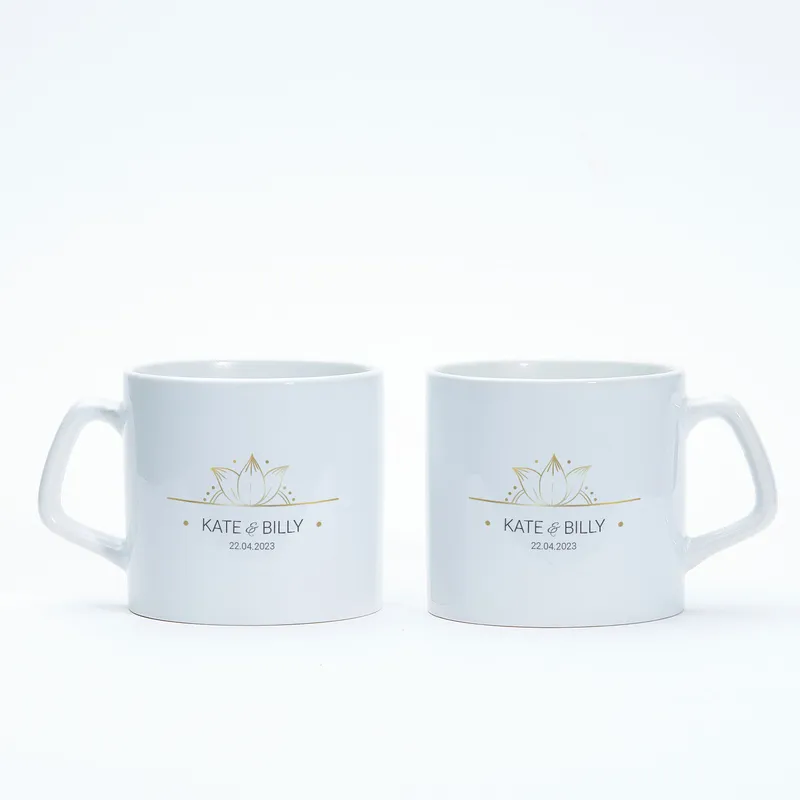 Floral Designed Personalized 2 Piece Coffee Cup Set Gift for Valentine