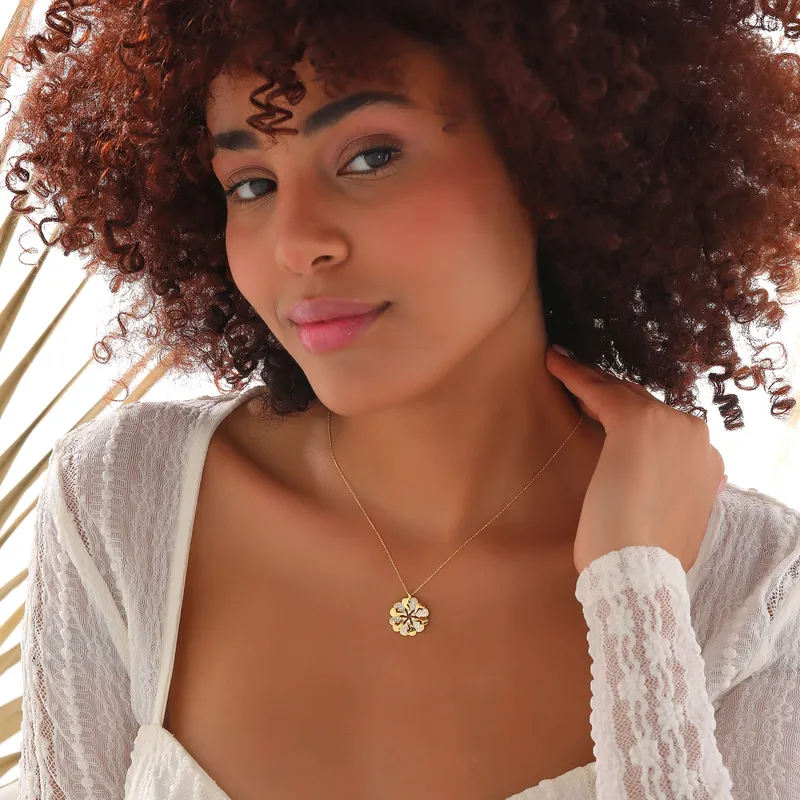 Heart Blossom Gold Plated Pendant Necklace with Zircon