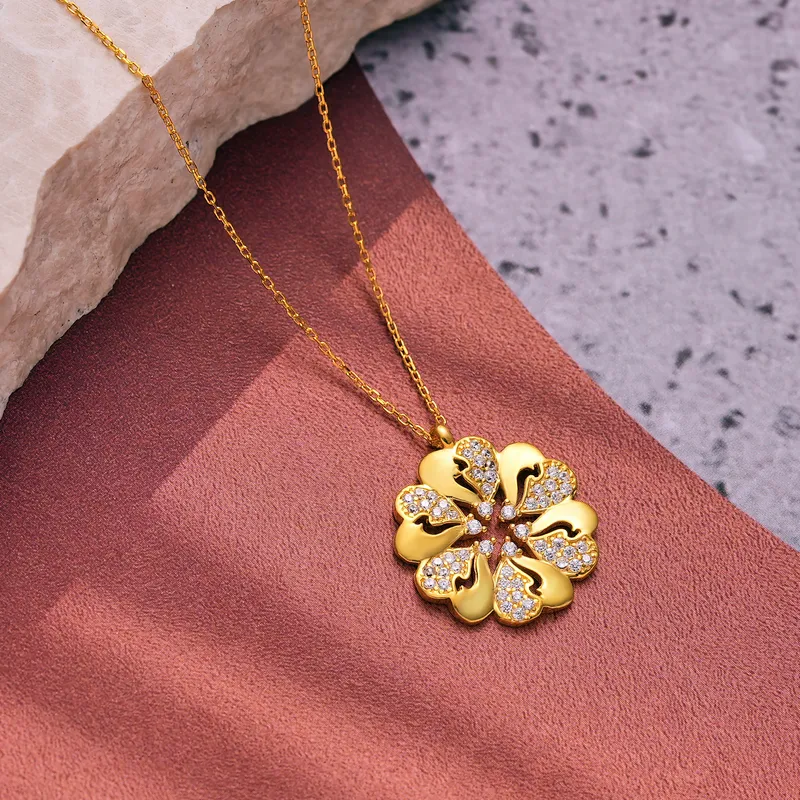Heart Blossom Gold Plated Pendant Necklace with Zircon