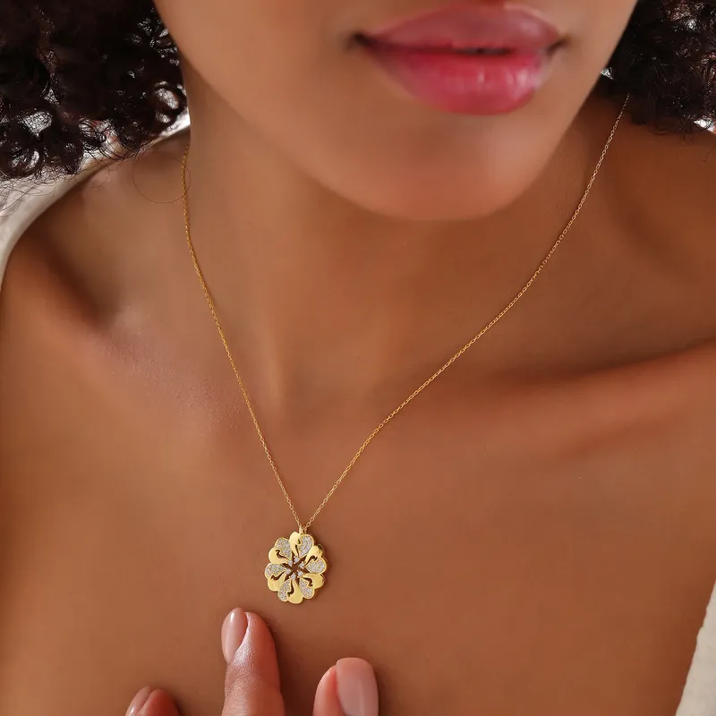 Heart Blossom Gold Plated Pendant Necklace with Zircon