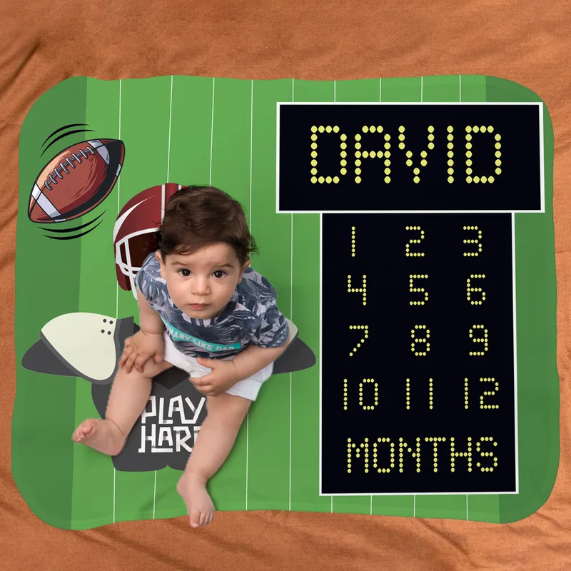 Personalised American Football Baby Milestone Blanket