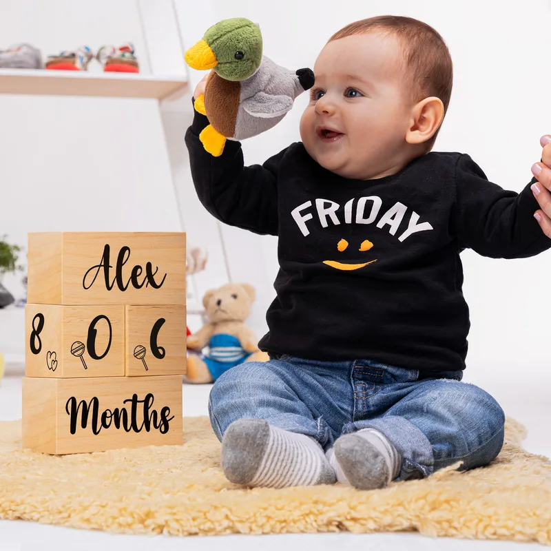Personalised Wooden Baby Name and Milestone Blocks