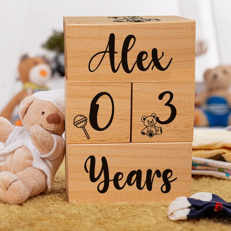 Personalised Wooden Baby Name and Milestone Blocks