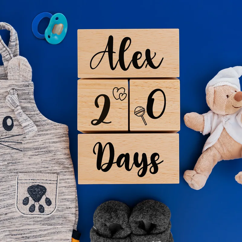 Personalised Wooden Baby Name and Milestone Blocks
