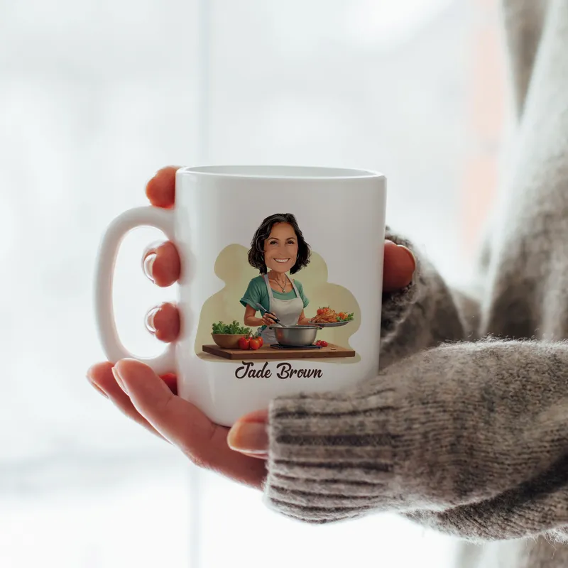For the Mom Who Cooks with Love Personalized Cartoon Mug Gift