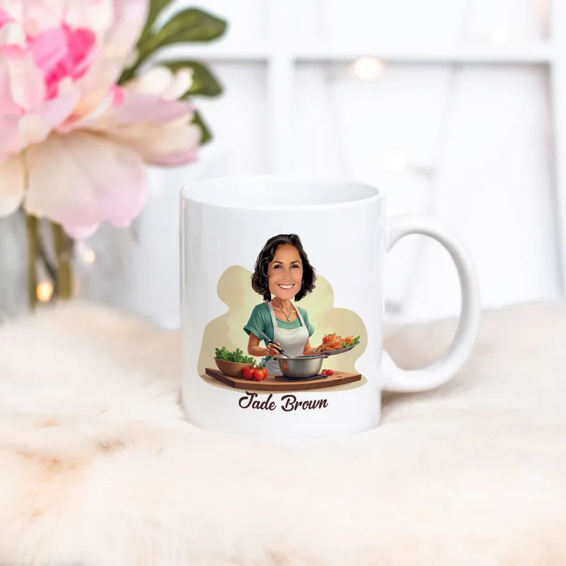 For the Mom Who Cooks with Love Personalized Cartoon Mug Gift