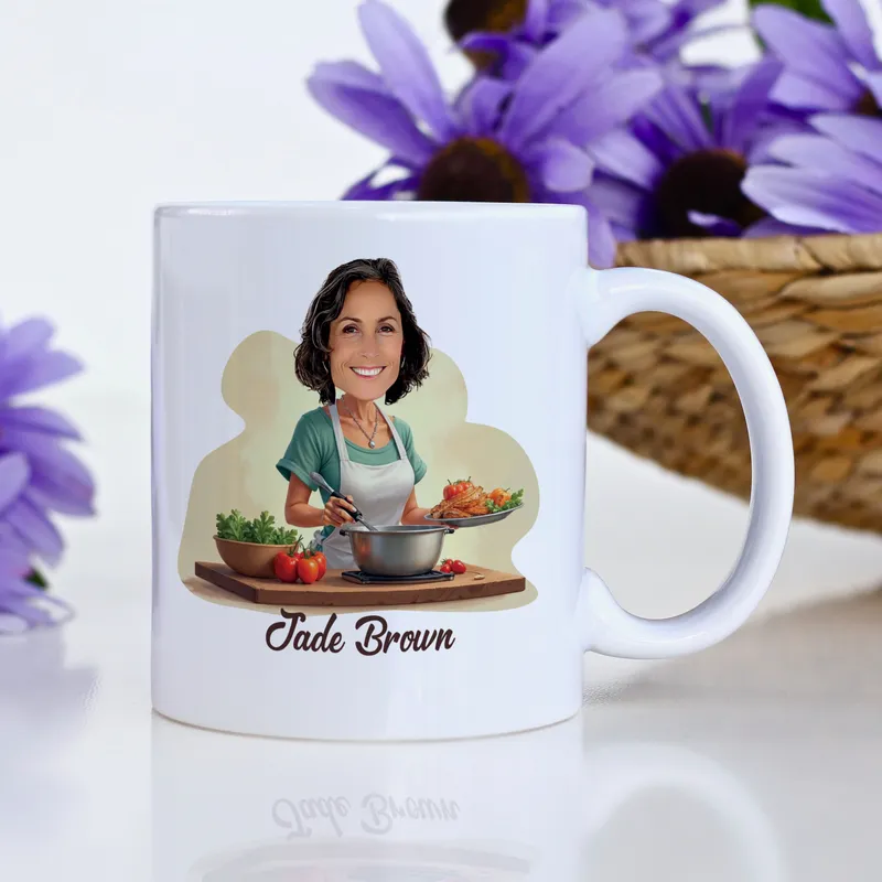 For the Mom Who Cooks with Love Personalized Cartoon Mug Gift