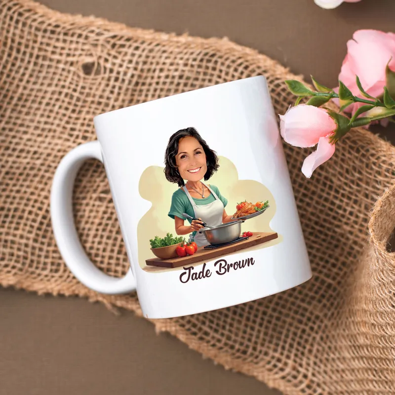 For the Mom Who Cooks with Love Personalized Cartoon Mug Gift