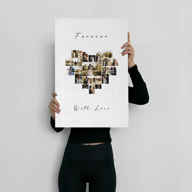 Personalised Heart Collage Canvas Print 16x24 Romantic Gift