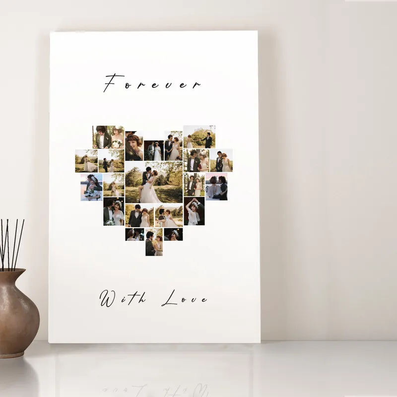 Personalised Heart Collage Canvas Print 16x24 Romantic Gift