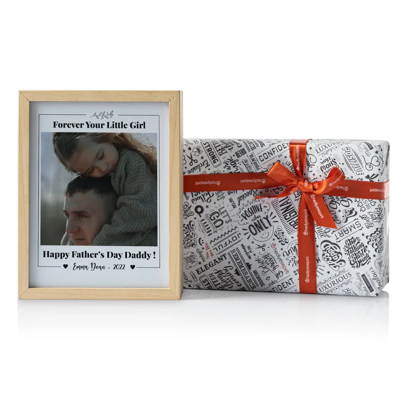 Forever your Little Boy Gift for Father with Photo and Name Printed Wooden Picture Frame and Decorative LED Lamp