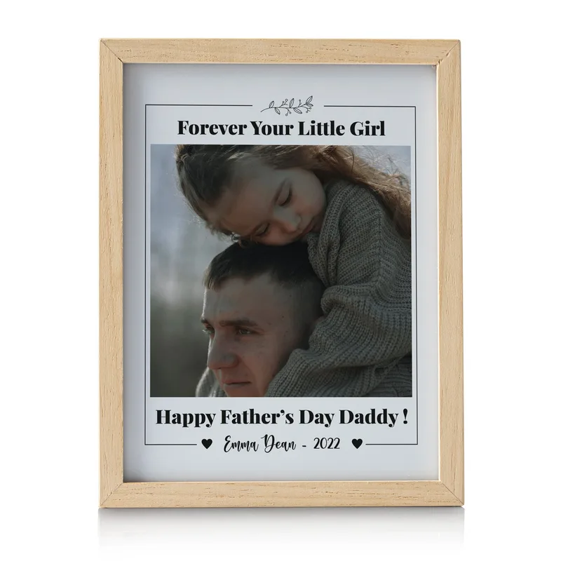 Forever your Little Boy Gift for Father with Photo and Name Printed Wooden Picture Frame and Decorative LED Lamp