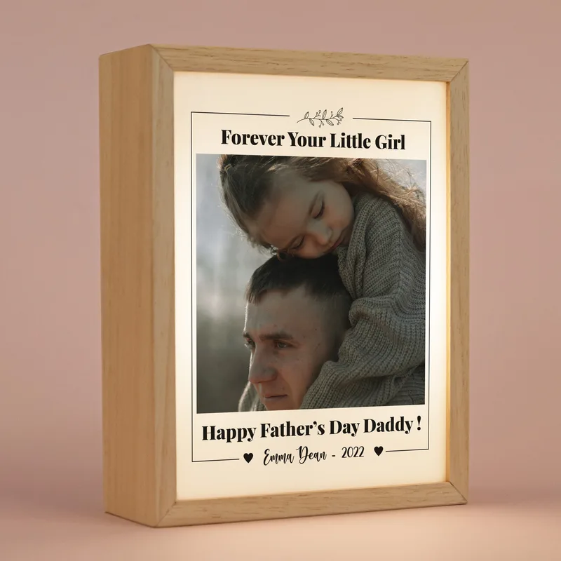 Forever your Little Boy Gift for Father with Photo and Name Printed Wooden Picture Frame and Decorative LED Lamp