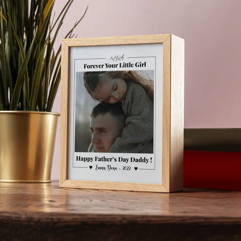 Forever your Little Boy Gift for Father with Photo and Name Printed Wooden Picture Frame and Decorative LED Lamp