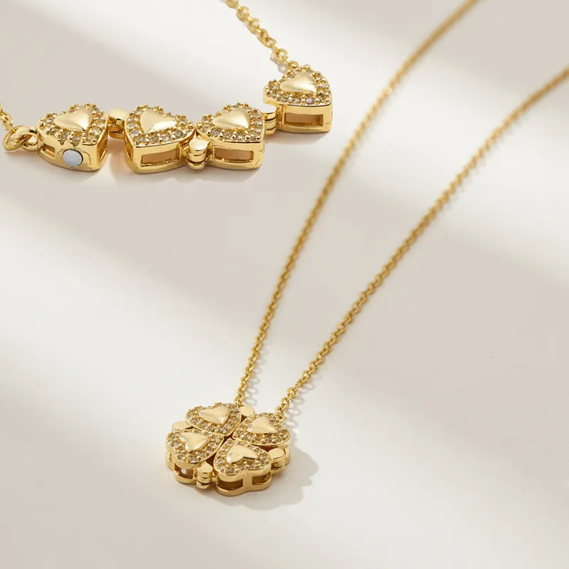 Four Leaf Clover Minimal Heart Necklace