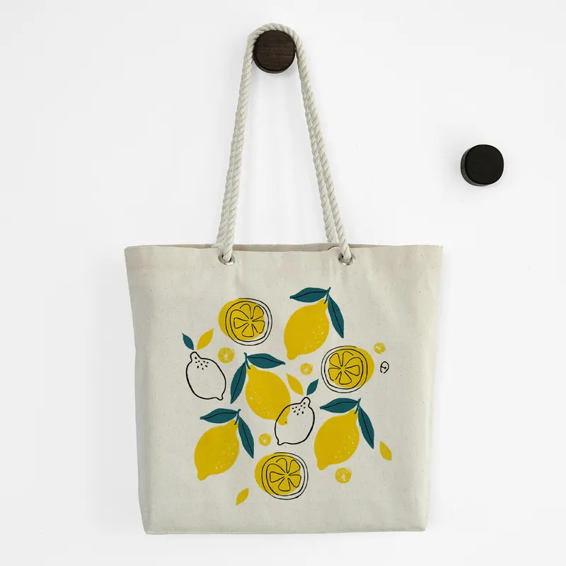 Fresh Lemon Pattern Canvas Tote Bag