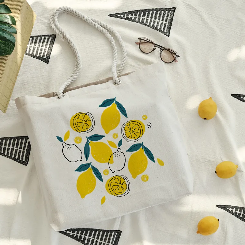 Fresh Lemon Pattern Canvas Tote Bag