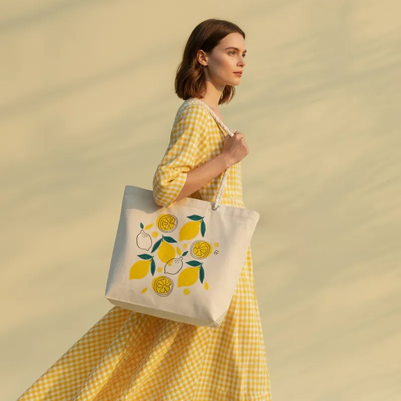 Fresh Lemon Pattern Canvas Tote Bag