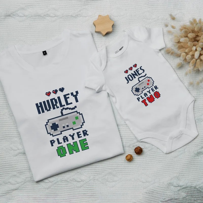 Gamer Dad and Baby Funny Matching Family T-Shirts Set