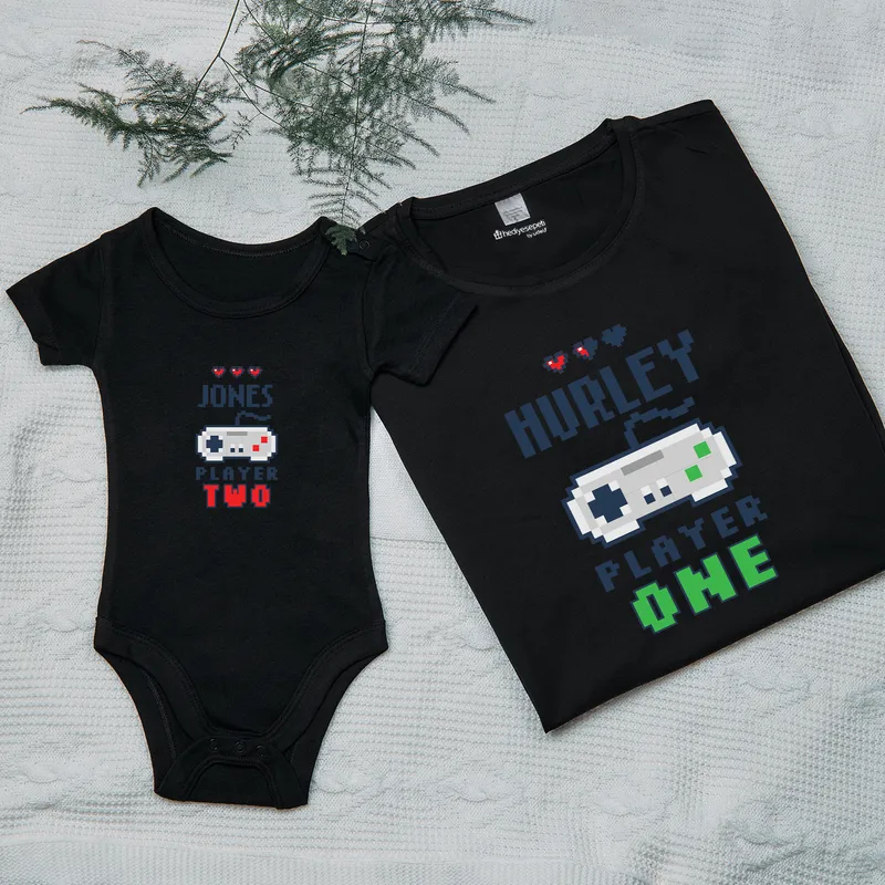 Gamer Dad and Baby Funny Matching Family T-Shirts Set