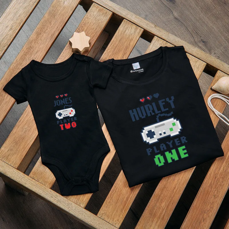Gamer Dad and Baby Funny Matching Family T-Shirts Set