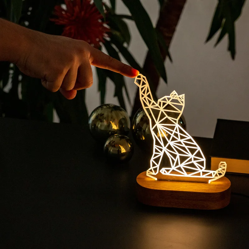 Geometric Cat Design Led Lamp