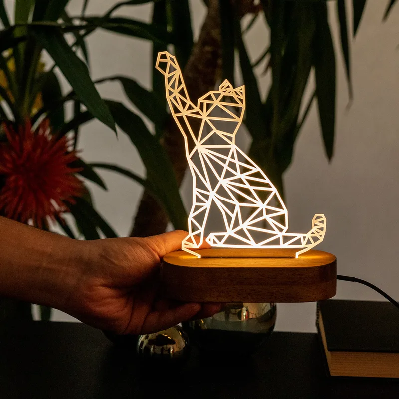 Geometric Cat Design Led Lamp