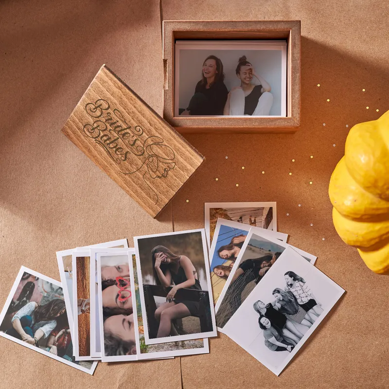 Gift for Bridesmaids as 70-Picture Bride's Babes Wooden Photo Box for Bride Gift