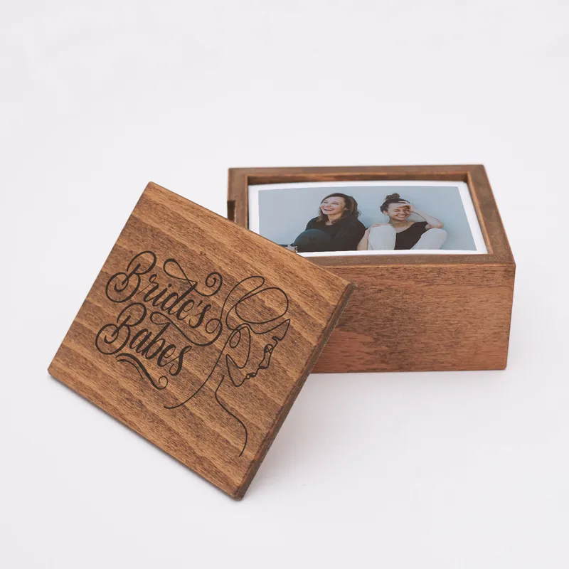 Gift for Bridesmaids as 70-Picture Bride's Babes Wooden Photo Box for Bride Gift