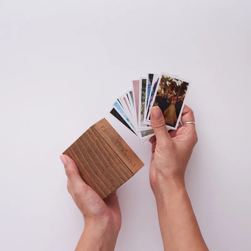 Gift for Couples Personalized Cover Wooden Photo Box with 70 Photo Prints