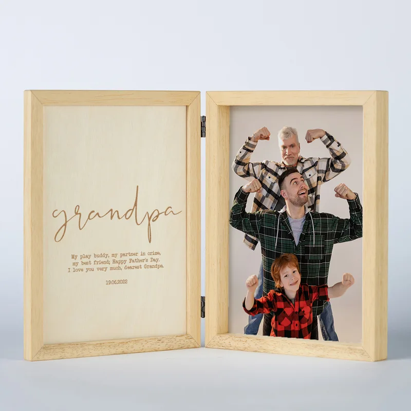 Gift for Grandpa Father's Day Gift Personalized Special Message Hinged Wooden Picture Frame