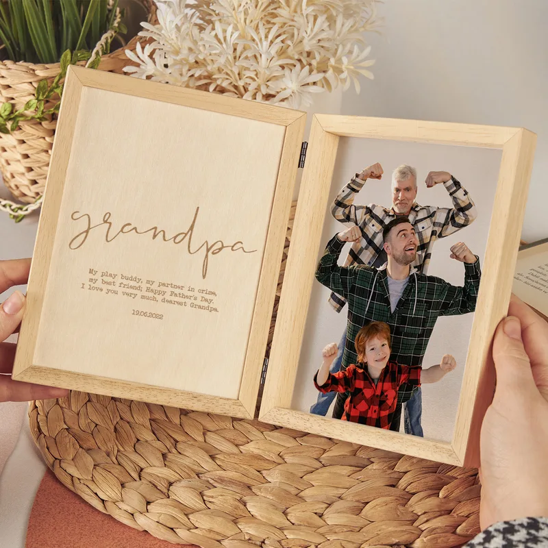 Gift for Grandpa Father's Day Gift Personalized Special Message Hinged Wooden Picture Frame