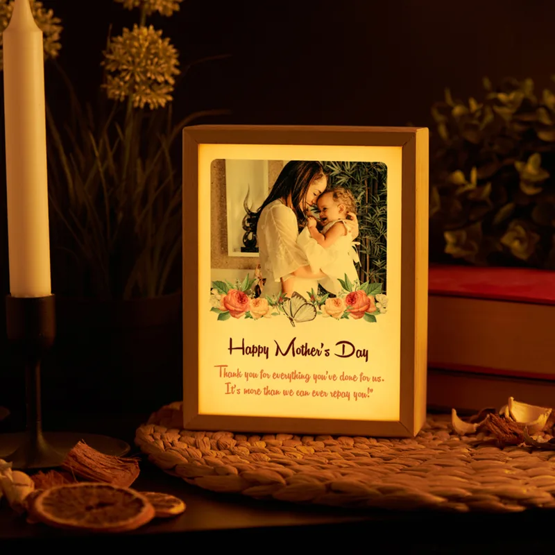 Personalised Wooden Photo Frame with LED Light for Mum