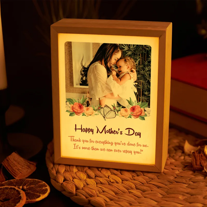 Personalised Wooden Photo Frame with LED Light for Mum