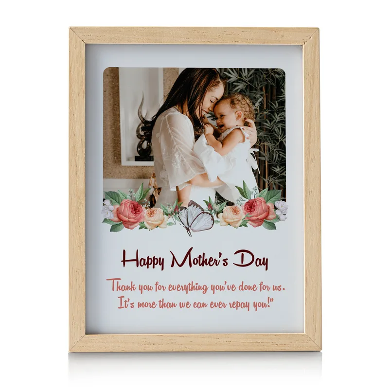 Personalised Wooden Photo Frame with LED Light for Mum