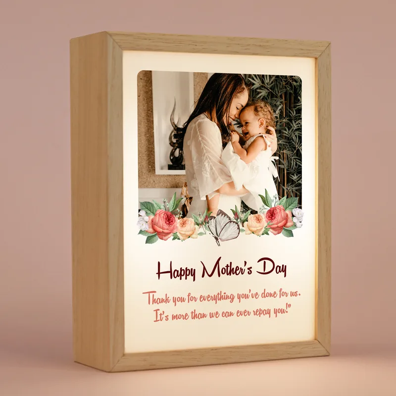 Personalised Wooden Photo Frame with LED Light for Mum