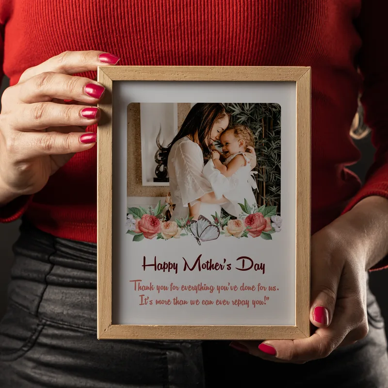 Personalised Wooden Photo Frame with LED Light for Mum