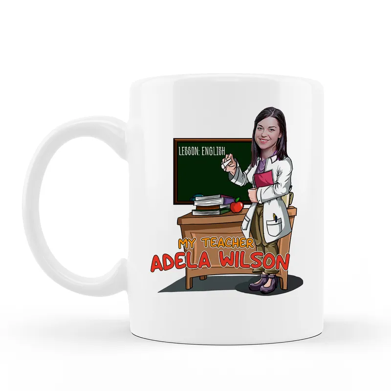 Personalised Teacher Appreciation Mug with Cartoon and Name