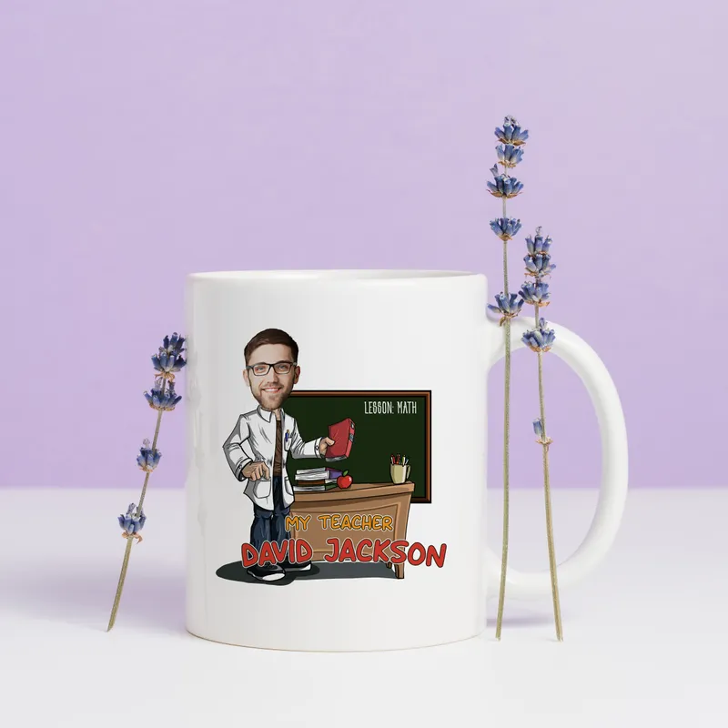 Personalised Teacher Appreciation Mug with Cartoon and Name