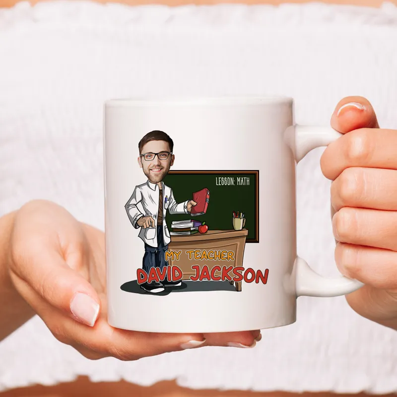 Personalised Teacher Appreciation Mug with Cartoon and Name