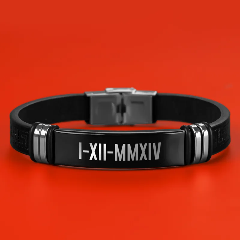 Gift Leather Bracelet with Roman Numeral Date Written